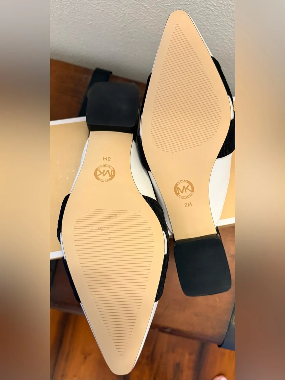 NWT Michael Kors Black and White Pointed Toe Slide Heels
